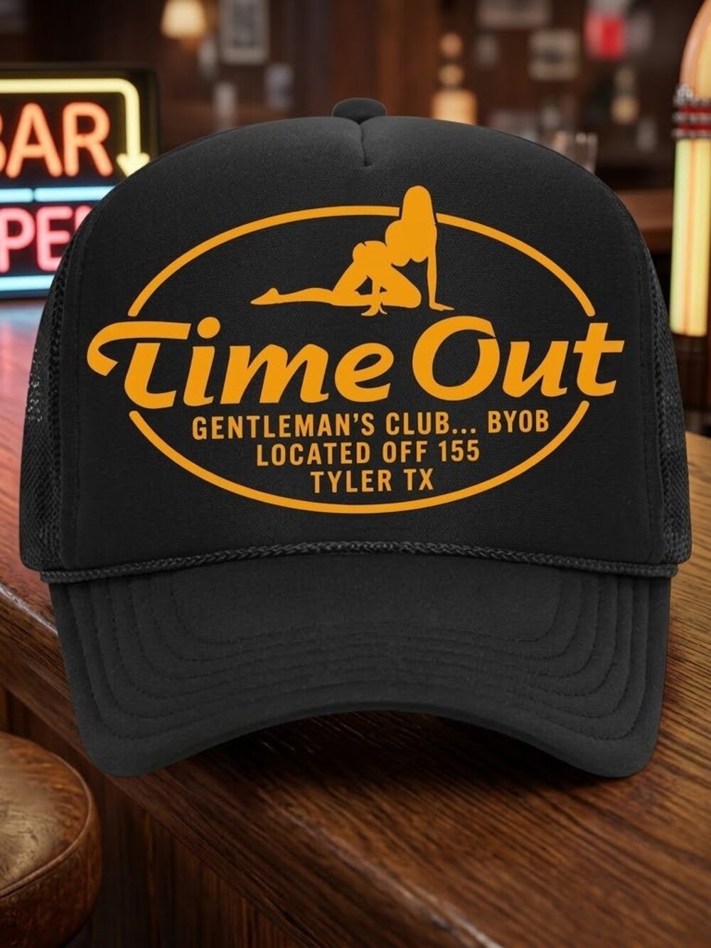 Retro Time Out Gentlemans Club Tyler TX Foam Rope Snapback Trucker Hat Black USA